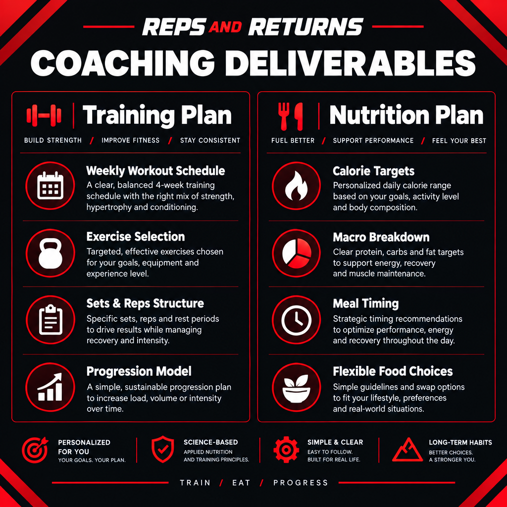 Reps and Returns training and nutrition deliverables